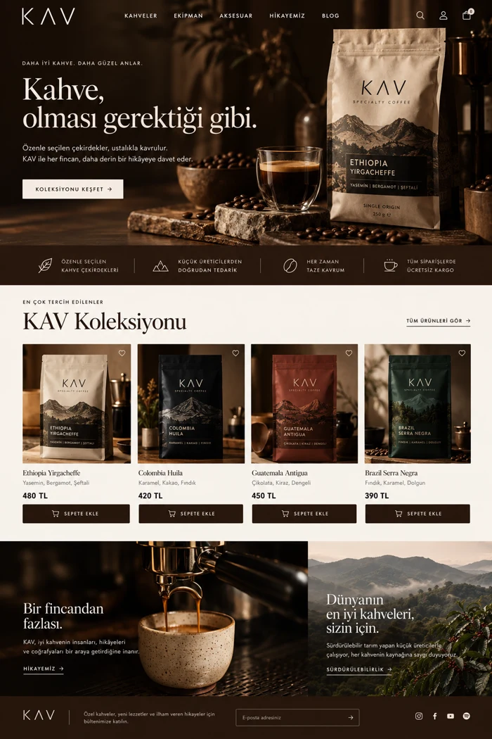 Kahve & gurme e-ticaret sitesi konsept tasarımı